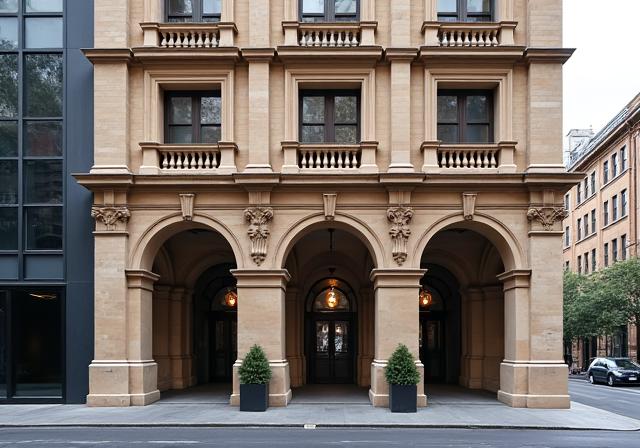 Restored heritage facade on Collins Street